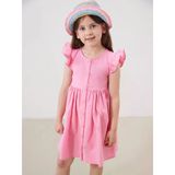 Lcw Kids Pembe Pileli Kız Çocuk Keten Görünümlü Gömlek Elbise