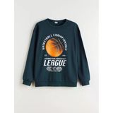 Lcw Kids Petrol Bisiklet Yaka Baskılı Erkek Çocuk Sweatshirt