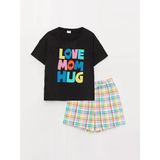 Lcw Kids Siyah Bisiklet Yaka Baskılı Kısa Kollu Kız Çocuk Şortlu Pijama Takımı