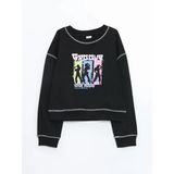 Lcw Kids Siyah Bisiklet Yaka Baskılı Kız Çocuk Sweatshirt