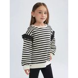 Lcw Kids Siyah Bisiklet Yaka Çizgili Kız Çocuk Sweatshirt