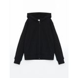 Lcw Kids Siyah Kapüşonlu Basic Uzun Kollu Kız Çocuk Fermuarlı Sweatshirt
