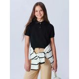 Lcw Kids Siyah Polo Yaka Kız Çocuk Tişört