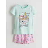 Lcw Kids Turkuaz Baskılı Kız Çocuk Şortlu Pijama Takım