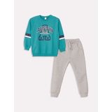Lcw Kids Turkuaz Bisiklet Yaka Uzun Kollu Baskılı Erkek Bebek Sweatshirt ve Eşofman Alt 2'li Takım