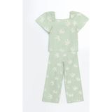 Lcw Kids Yeşil Kare Yaka Kız Çocuk Bluz ve Pantolon