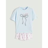 Lcw Mavi Fiyonk Baskılı Kız Çocuk Şortlu Pijama Takımı - 9 - 10 Yaş