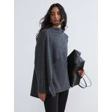 Lcw Modest Antrasit Dökümlü Şal Yaka Oversize Kadın Triko Kazak