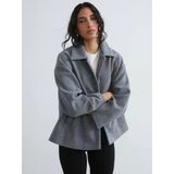 Lcw Modest Antrasit Gömlek Yaka Oversize Kadın Kaşe Kaban
