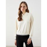 Lcw Modest Bej Polo Yaka Oversize Kadın Sweatshirt