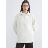 Lcw Modest Beyaz Dik Yaka Oversize Kadın Polar Sweatshirt