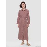 Lcw Modest Bordo Beli Kuşaklı Çizgili Gömlek Elbise