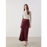 Lcw Modest Bordo Standart Fit Saten Kadın Etek
