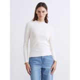LCW Modest Ekru Fırfırlı Dik Yaka Kadın Body