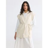 Lcw Modest Ekru Keten Karışımlı Beli Kuşaklı Kadın Klasik Yelek