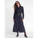 Lcw Modest İndigo Beli Kemerli Fırfırlı Jean Gömlek Elbise