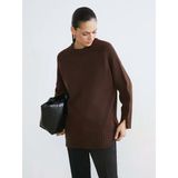 Lcw Modest Kahverengi Bisiklet Yaka Oversize Kadın Triko Tunik