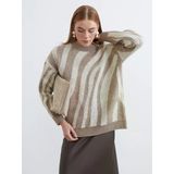 Lcw Modest Kahverengi Bisiklet Yaka Zebra Desenli Kadın Triko Tunik