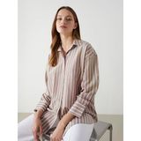 Lcw Modest Kahverengi Çizgili Oversize Kadın Gömlek Tunik