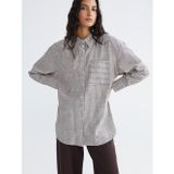 Lcw Modest Kahverengi Çizgili Oversize Poplin Kadın Gömlek Tunik