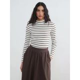 Lcw Modest Kahverengi Fırfırlı Dik Yaka Çizgili Kadın Body