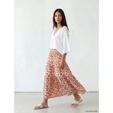 Lcw Modest Kırmızı Beli Lastikli Çiçekli Katkat Etek