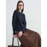 Lcw Modest Lacivert Bisiklet Yaka Fırfırlı Kadın Triko Hırka