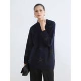 Lcw Modest Lacivert Bisiklet Yaka Yıldız Desenli Kadın Triko Tunik