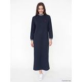 Lcw Modest Lacivert Fırfırlı Dik Yaka Nakışlı A Kesim Elbise