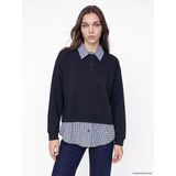 Lcw Modest Lacivert Polo Yaka Ekose Kadın Sweatshirt Tunik