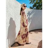 Lcw Modest Pembe V Yaka Etnik Desenli Kaftan Elbise