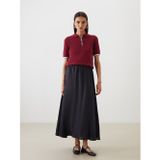 Lcw Modest Siyah Beli Lastikli %100 Keten Kloş Etek