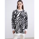 Lcw Modest Siyah Büyük Beden Desenli Kadın Sweatshirt Tunik