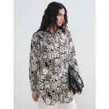 Lcw Modest Siyah Desenli Oversize Kadın Gömlek Tunik
