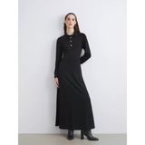 Lcw Modest Siyah Gömlek Yaka Belden Oturtmalı Elbise