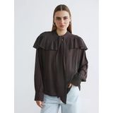 Lcw Studıo Kahverengi Fular Yaka Fırfırlı Oversize Bluz