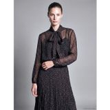 Lcw Studıo Kahverengi Fular Yaka Puantiyeli Oversize Şifon Bluz
