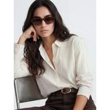 Lcw Vision Bej Çizgili Oversize Kadın Gömlek