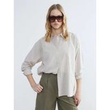 Lcw Vision Bej Çizgili Oversize Poplin Kadın Gömlek