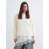 Lcw Vision Bej Dantel Detaylı Oversize Kadın Kalın Sweatshirt