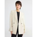 Lcw Vision Bej Kruvaze Yaka Krep Kadın Blazer Ceket