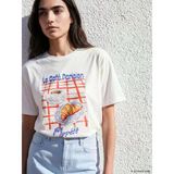 Lcw Vision Beyaz Baskılı Oversize %100 Pamuklu Kadın Tişört