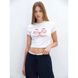 Lcw Vision Beyaz Bisiklet Yaka Baskılı Kadın Crop