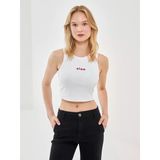 Lcw Vision Beyaz Bisiklet Yaka Baskılı Kadın Crop