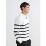 Lcw Vision Beyaz Polo Yaka Çizgili Erkek Kalın Sweatshirt
