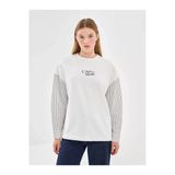Lcw Vision Ekru Bisiklet Yaka Baskılı Oversize Kadın Kalın Sweatshirt