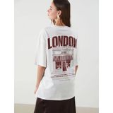 Lcw Vision Ekru Bisiklet Yaka London Baskılı Oversize Kadın Tişört