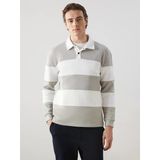 Lcw Vision Ekru Polo Yaka Uzun Kollu Çizgili Erkek Sweatshirt
