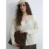 Lcw Vision Ekru V Yaka Dantel Detaylı Oversize Kadın Triko Kazak