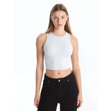 Lcw Vision Gri Bisiklet Yaka Dokulu Kadın Crop
